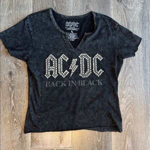 AC/DC Size L Boxy Crop Vintage Band Tee Gray Lightning Bolt Tie Dye T-shirt 0026